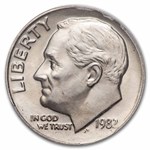 1982 No P Roosevelt Dime BU (Strong) MS-64 PCGS