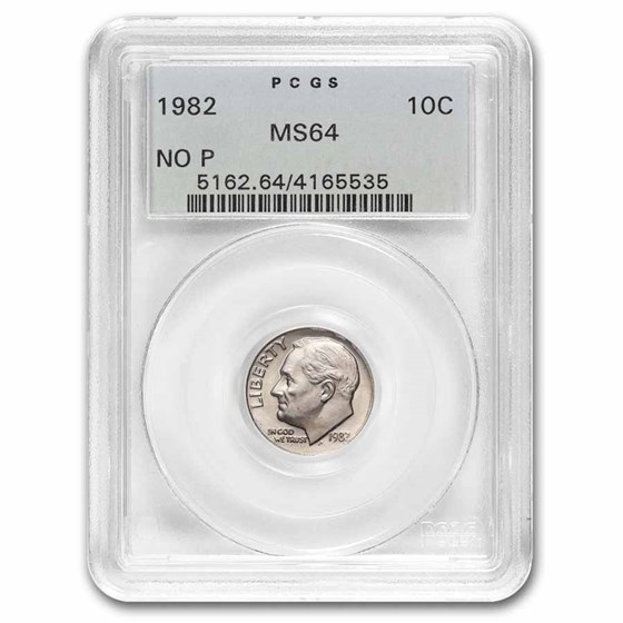 1982 No P Roosevelt Dime BU (Strong) MS-64 PCGS 1982 No P Roosevelt Dime BU (Strong) MS-64 PCGS
