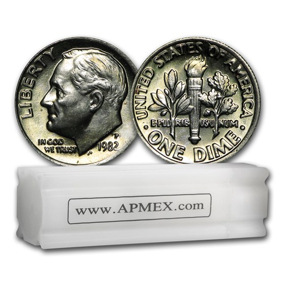 1982-P Roosevelt Dime 50-Coin Roll BU 1982-P Roosevelt Dime 50-Coin Roll BU
