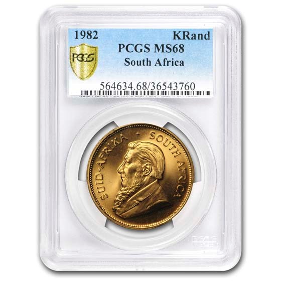 1982 South Africa 1 oz Gold Krugerrand MS-68 PCGS 1982 South Africa 1 oz Gold Krugerrand MS-68 PCGS