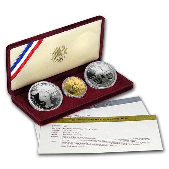 1983 & 1984 3-Coin Commem Olympic Proof Set (w/Box & COA)