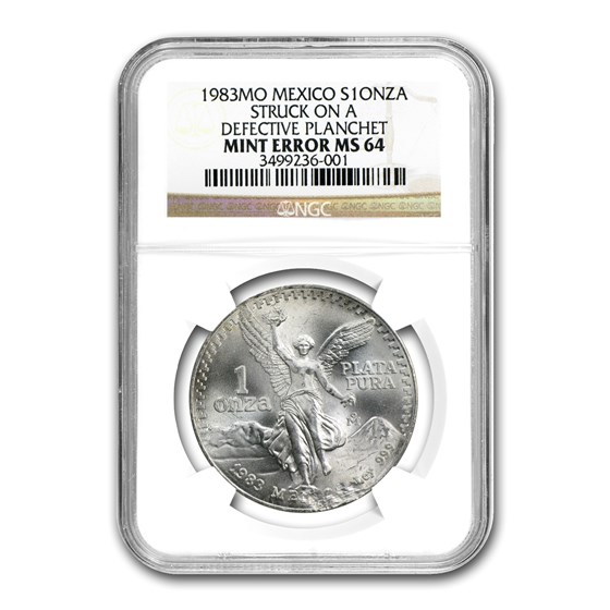 1983 Mexico 1 oz Silver Libertad MS-64 NGC (Defective Planchet) 1983 Mexico 1 oz Silver Libertad MS-64 NGC (Defective Planchet)