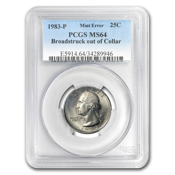 1983-P Washington Quarter MS-64 PCGS (Mint Error, Broadstruck) 1983-P Washington Quarter MS-64 PCGS (Mint Error, Broadstruck)