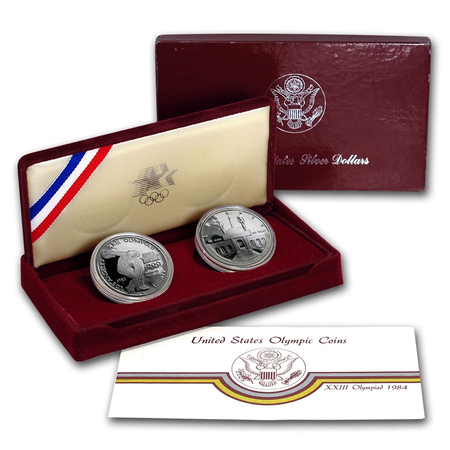 1983-S & 1984-S 2-Coin Olympic Proof Set (w/Box & COA)