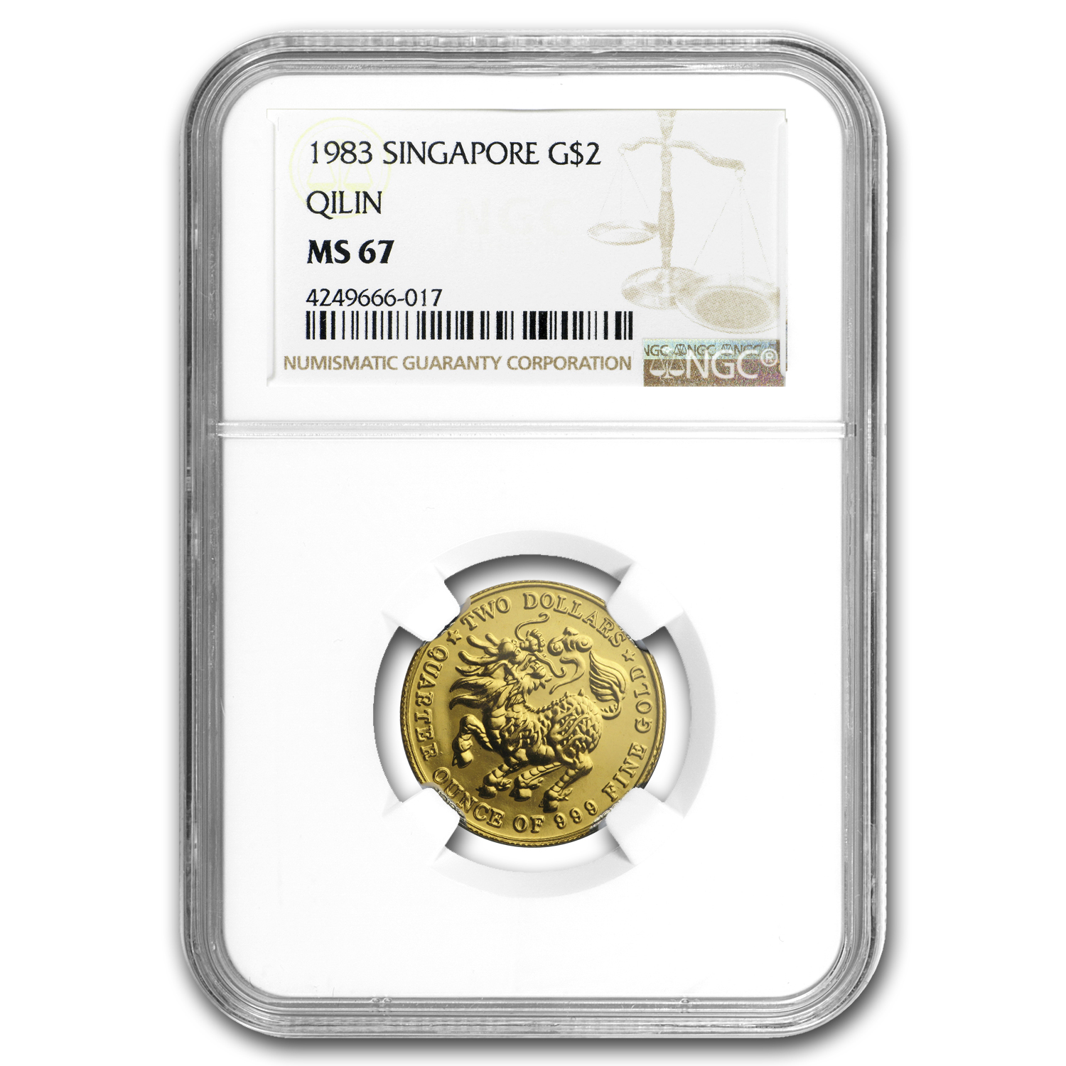 ＮＧＣスラブCOIN ４枚 Buy 1983 Singapore 1/4 oz Gold $2 Qilin MS-67 NGC | APMEX