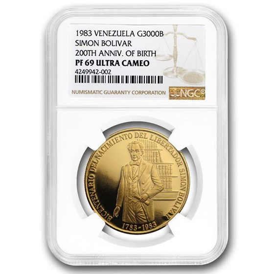 1983 Venezuela Gold 3000 Bolivares PF-69 NGC 1983 Venezuela Gold 3000 Bolivares PF-69 NGC