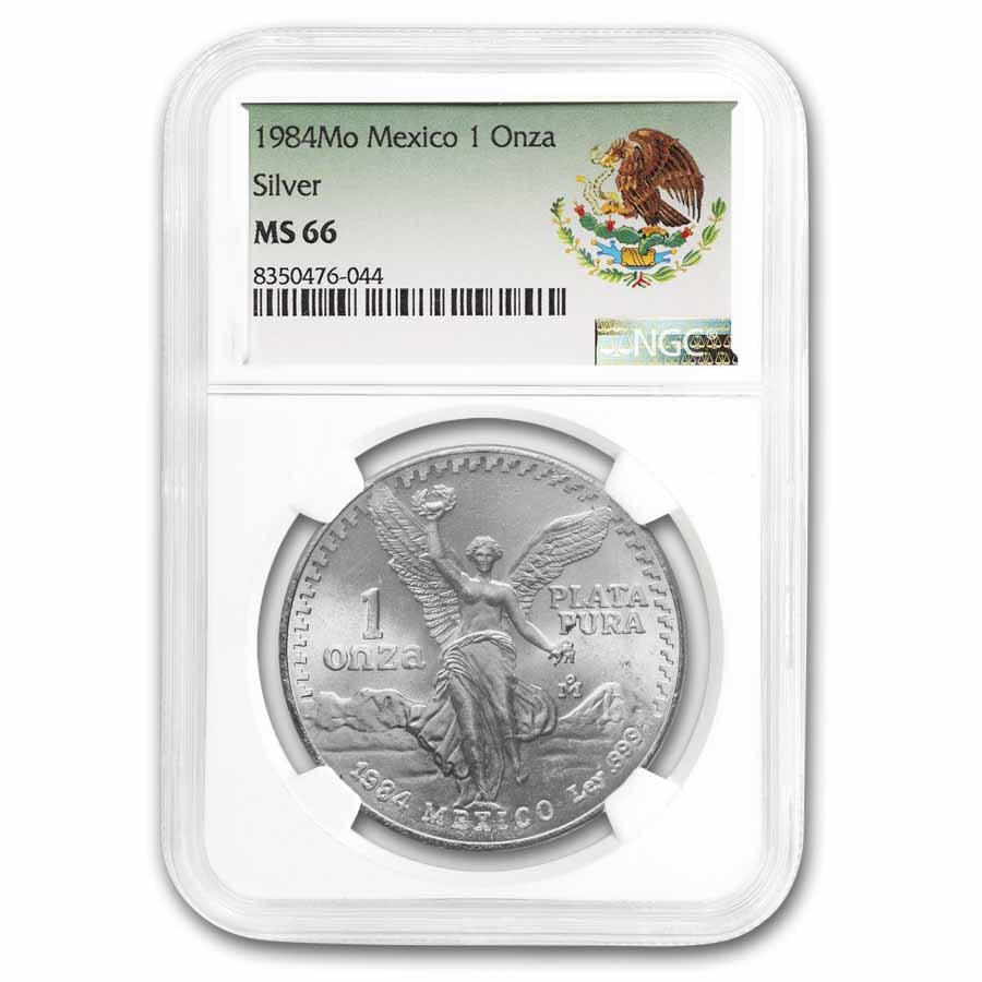 1984 Mexico 1 oz Silver Libertad MS-66 NGC (Coat of Arms Label)