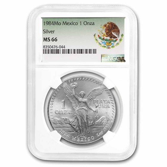 1984 Mexico 1 oz Silver Libertad MS-66 NGC (Coat of Arms Label) 1984 Mexico 1 oz Silver Libertad MS-66 NGC (Coat of Arms Label)