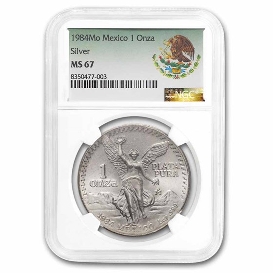 1984 Mexico 1 oz Silver Libertad MS-67 NGC (Coat of Arms Label) 1984 Mexico 1 oz Silver Libertad MS-67 NGC (Coat of Arms Label)
