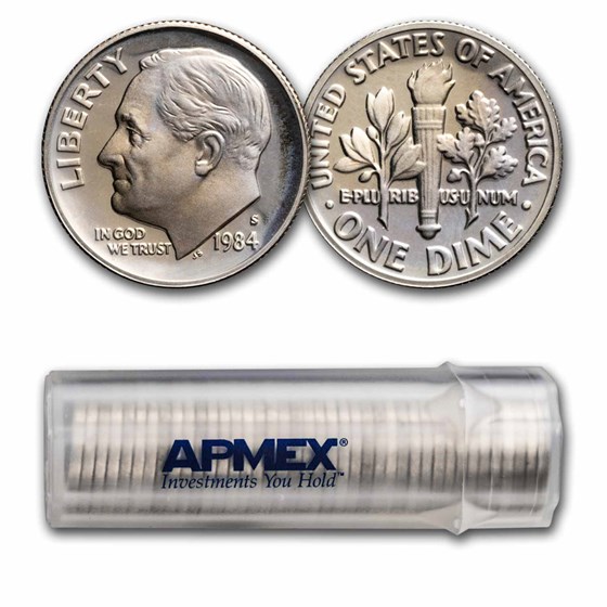 1984-S Roosevelt Dime 50-Coin Roll Proof 1984-S Roosevelt Dime 50-Coin Roll Proof