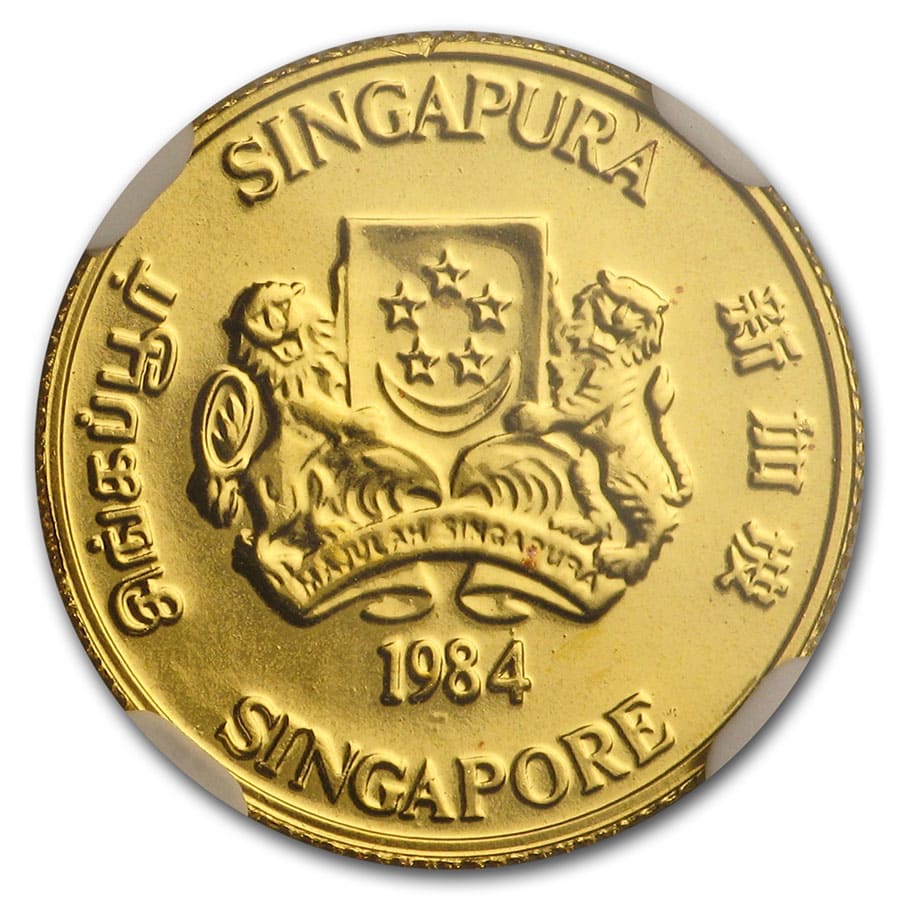 Buy 1984 Singapore 1/10 oz Gold $1 Carp & Lotus MS-69 NGC | APMEX