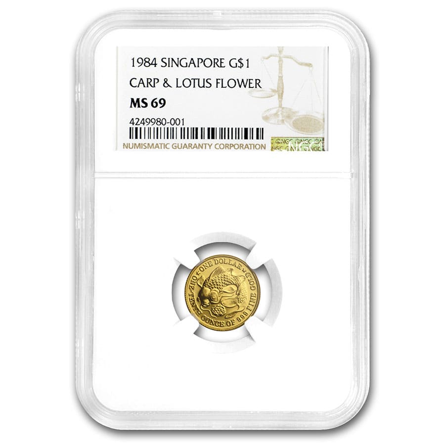 Buy 1984 Singapore 1/10 oz Gold $1 Carp & Lotus MS-69 NGC | APMEX