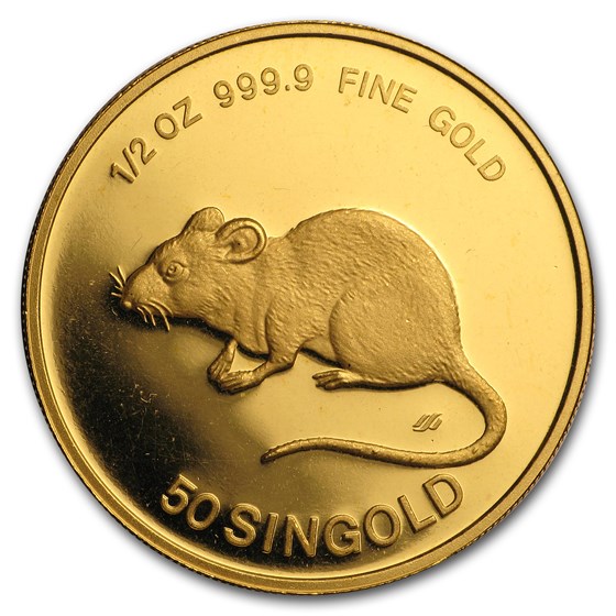 1984 Singapore 1/2 oz Proof Gold 50 Singold Rat 1984 Singapore 1/2 oz Proof Gold 50 Singold Rat