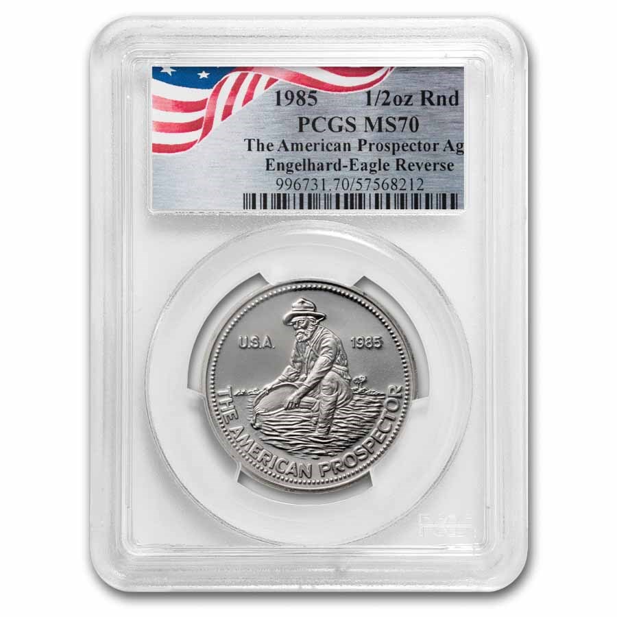 1985 1/2 oz Silver Round - Engelhard Prospector MS-70 PCGS