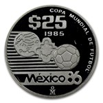 1985-1986 Mexico 1/4 oz Silver 25 Pesos FIFA World Cup Proof
