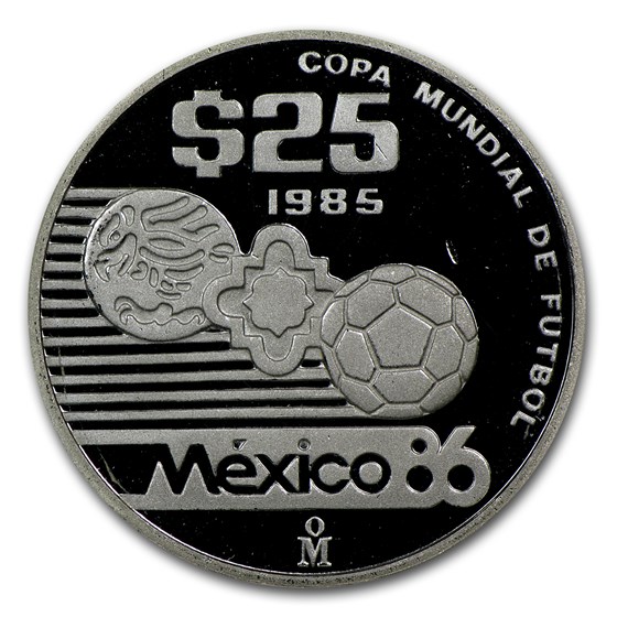 1985-1986 Mexico 1/4 oz Silver 25 Pesos FIFA World Cup Proof 1985-1986 Mexico 1/4 oz Silver 25 Pesos FIFA World Cup Proof