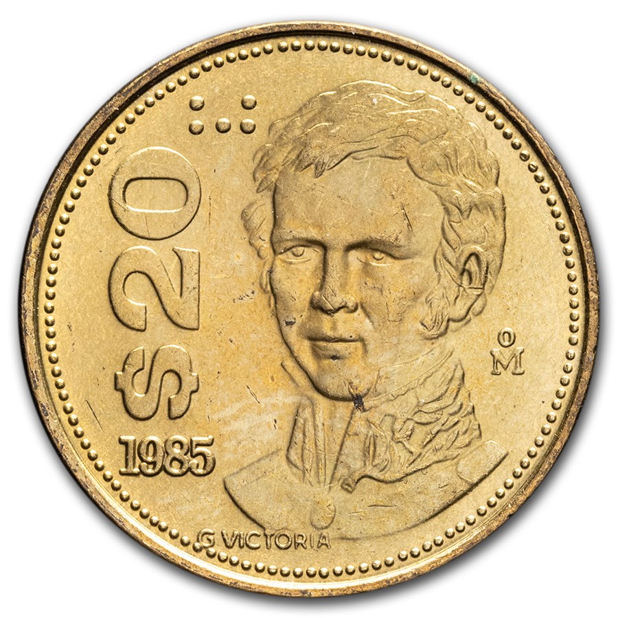 1985-1990 Mexico 20 Pesos AU/BU