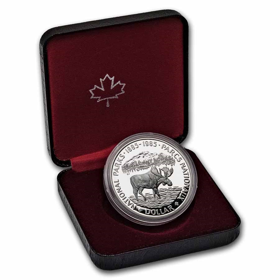 1985 Canada Silver Dollar Proof (National Parks Moose w/OGP)