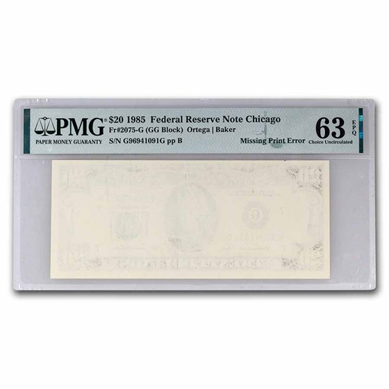 1985 (G-Chicago) $20 FRN CU-63 EPQ PMG (Fr#2075-G) Missing Back