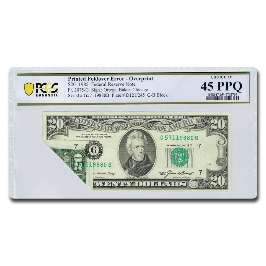 1985 (G-Chicago) $20 FRN XF-45 PCGS PPQ (Fr#2075-G) Overprint