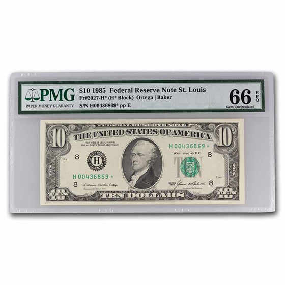 1985* (H-St. Louis) $10 FRN CU-66 EPQ PMG (Fr#2027-H*) Star Note 1985* (H-St. Louis) $10 FRN CU-66 EPQ PMG (Fr#2027-H*) Star Note