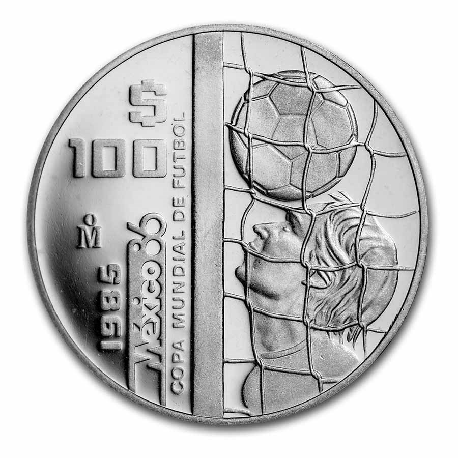 1985 Mexico Silver 100 Pesos Proof (1986 World Cup)