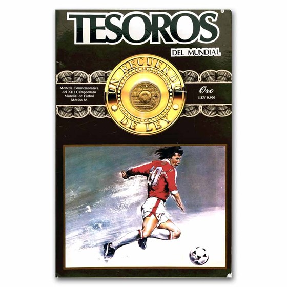 1985 Mexico World Cup Gold 250 Pesos BU Tesoros Del Mundial Card