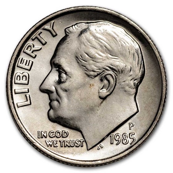 1985-P Roosevelt Dime 50-Coin Roll BU