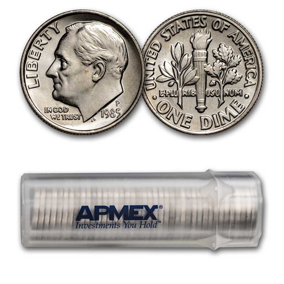 1985-P Roosevelt Dime 50-Coin Roll BU 1985-P Roosevelt Dime 50-Coin Roll BU