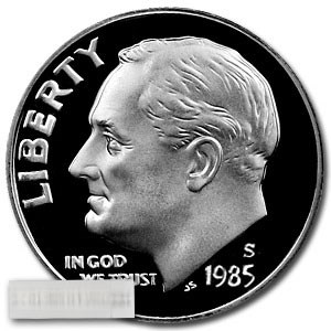 1985-S Roosevelt Dime 50-Coin Roll Proof