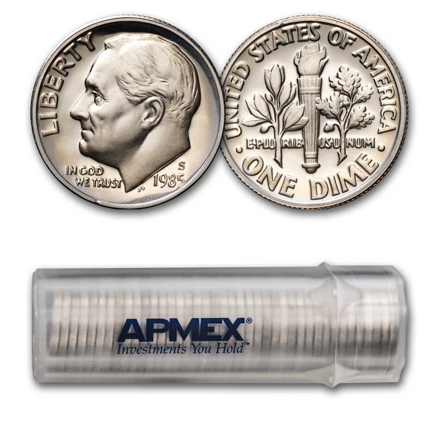 1985-S Roosevelt Dime 50-Coin Roll Proof