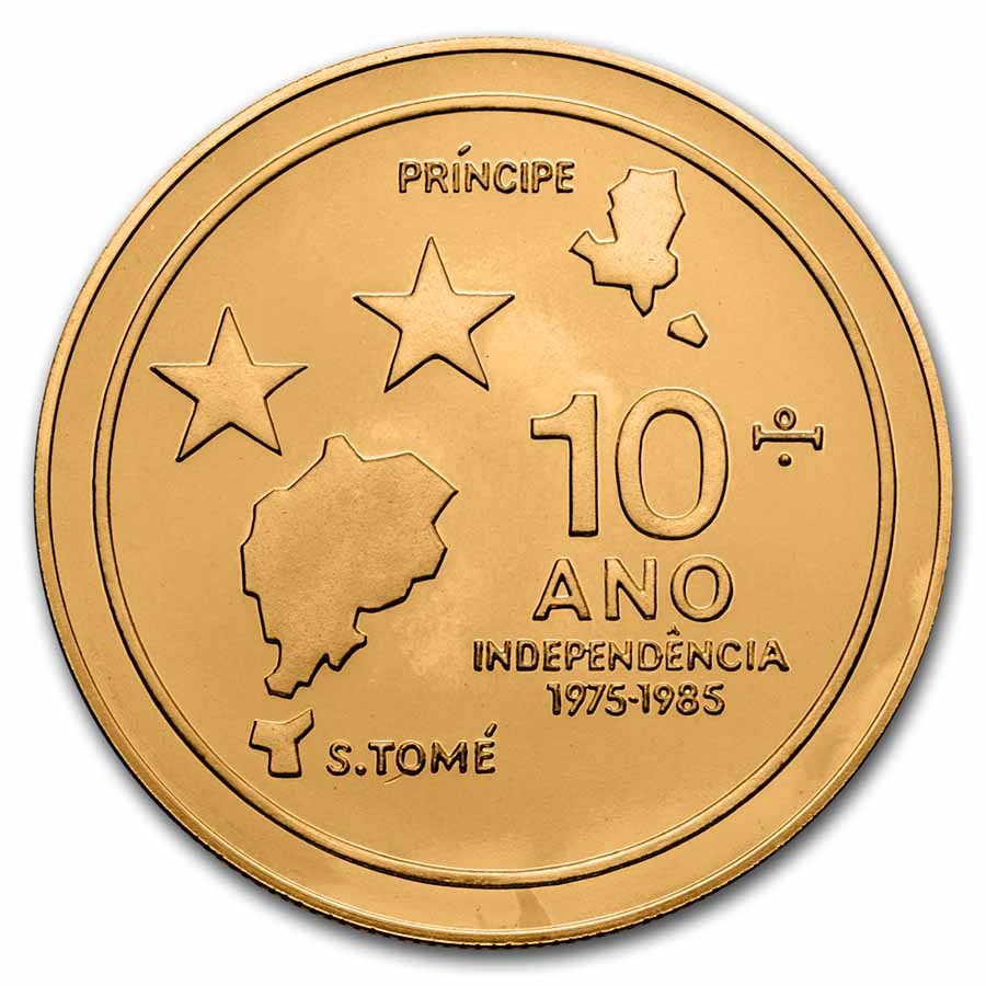 1985 Sao Tome Gold 100 Dobras Proof Box and COA