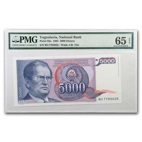 1985 Yugoslavia 5000 Dinara President/Countryside CU-65 EPQ PMG 1985 Yugoslavia 5000 Dinara President/Countryside CU-65 EPQ PMG