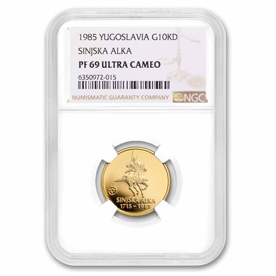 1985 Yugoslavia Gold 10,000 Dinara Sinjska Alka PF-69 NGC 1985 Yugoslavia Gold 10,000 Dinara Sinjska Alka PF-69 NGC