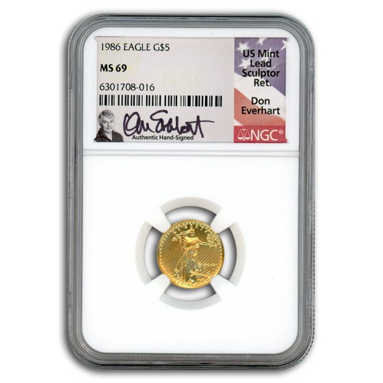 1986 1/10 oz American Gold Eagle MS-69 NGC (Everhart) 1986 1/10 oz American Gold Eagle MS-69 NGC (Everhart)