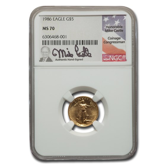 1986 1/10 oz American Gold Eagle MS-70 NGC (Castle) 1986 1/10 oz American Gold Eagle MS-70 NGC (Castle)