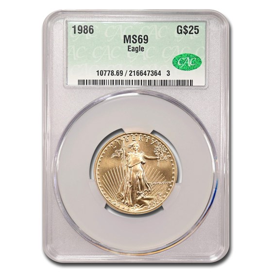1986 1/2 oz American Gold Eagle MS-69 CACG 1986 1/2 oz American Gold Eagle MS-69 CACG
