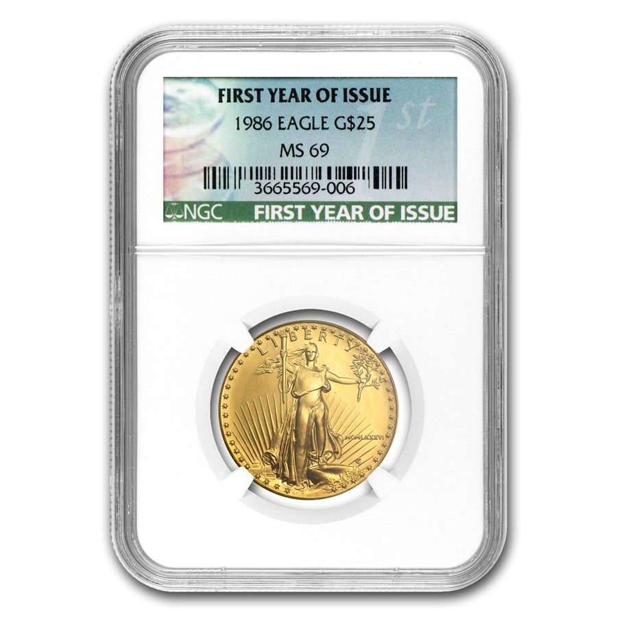 1986 1/2 oz American Gold Eagle MS-69 NGC (First Year Label)
