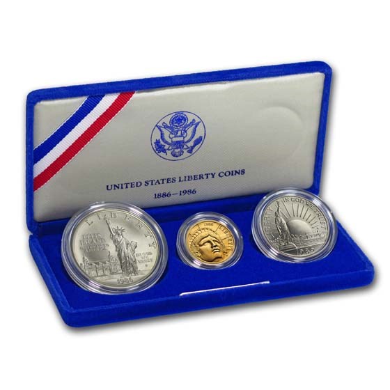 1986 3-Coin Commem Statue of Liberty Set BU (w/Box & COA) 1986 3-Coin Commem Statue of Liberty Set BU (w/Box & COA)