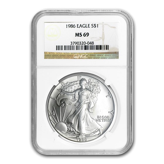 1986 American Silver Eagle MS-69 NGC