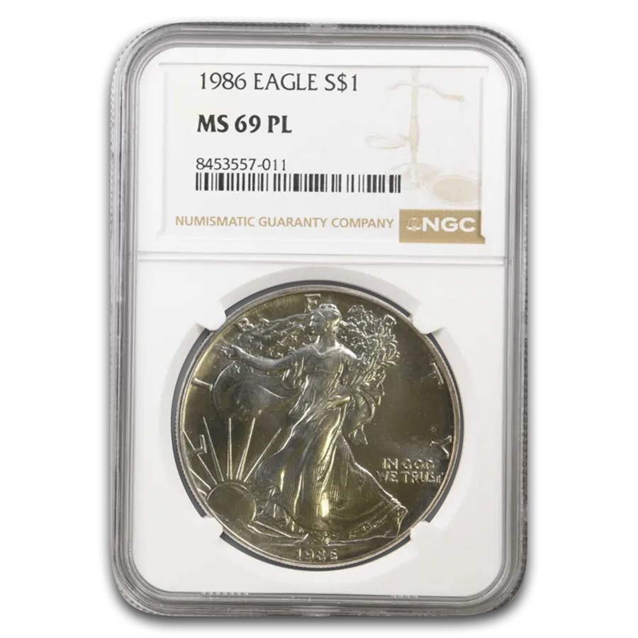 1986 American Silver Eagle MS-69 PL NGC