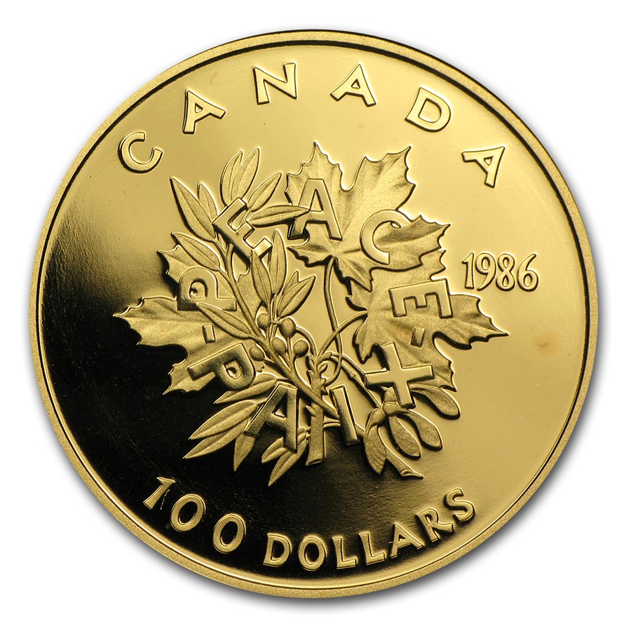 1986 Canada 1/2 oz Proof Gold $100 International Year of Peace