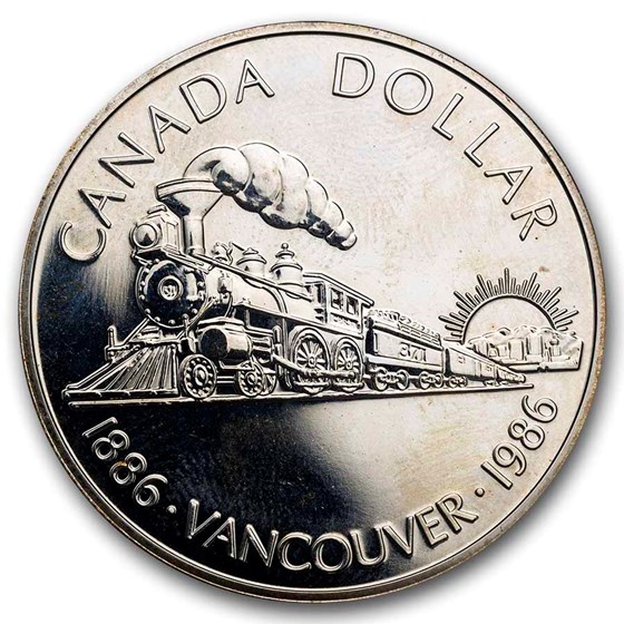 1986 Canada Silver Dollar BU (100th Anniv Transcontinental Rail)