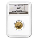 1986 China 1/10 oz Gold Panda MS-68 NGC