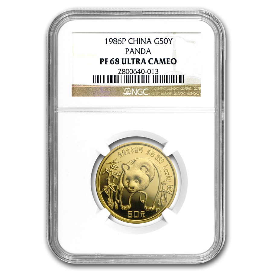 1986 China 1/2 oz Proof Gold Panda PF-68 NGC