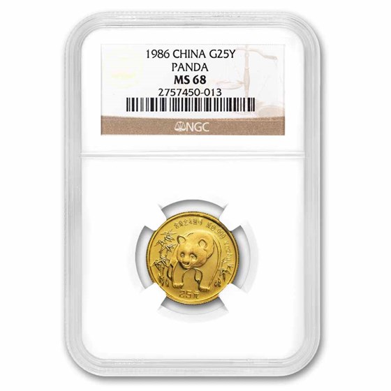 1986 China 1/4 oz Gold Panda MS-68 NGC