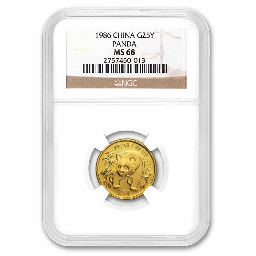 1986 China 1/4 oz Gold Panda MS-68 NGC