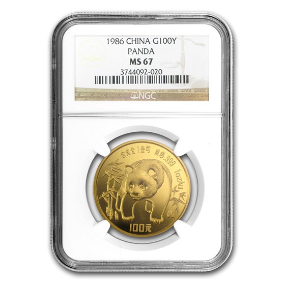 1986 China 1 oz Gold Panda MS-67 NGC