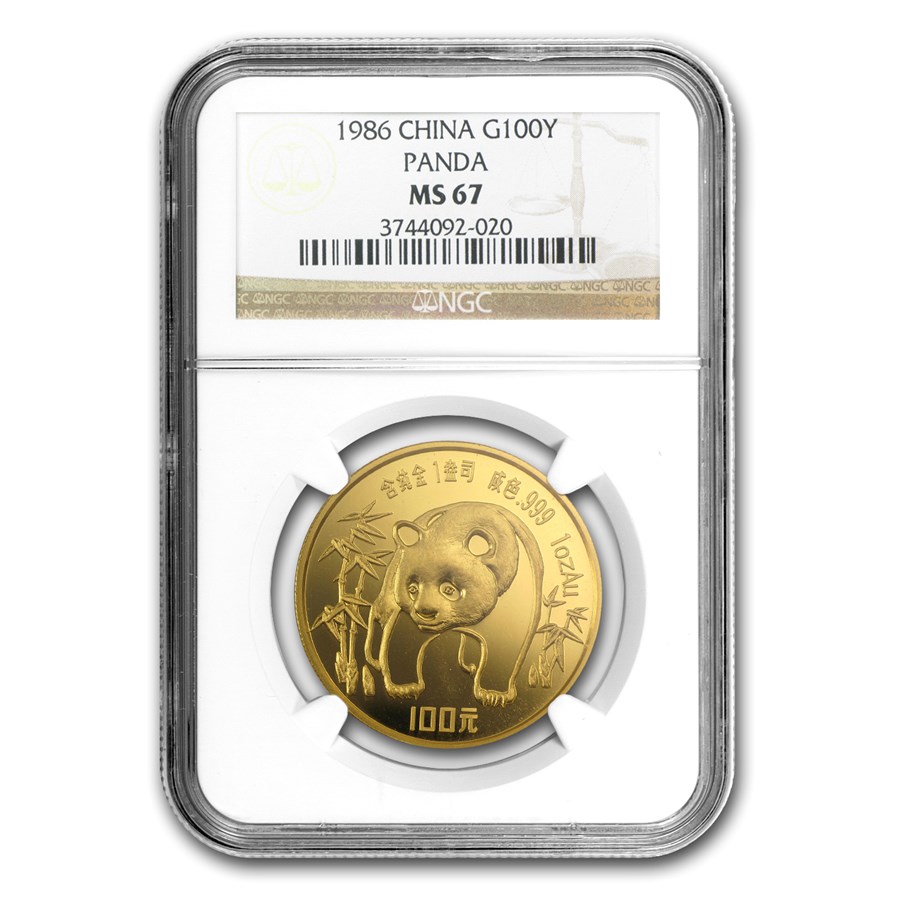 1986 China 1 oz Gold Panda MS-67 NGC