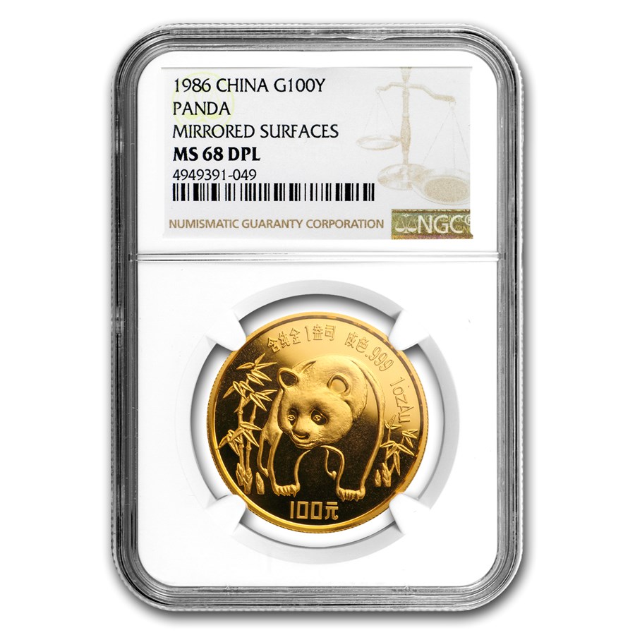 1986 China 1 oz Gold Panda MS-68 DPL NGC